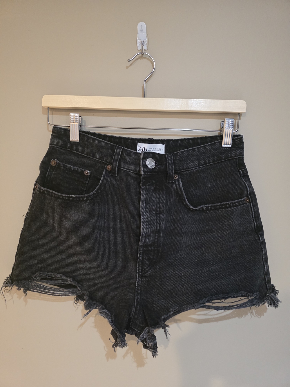 Zara Charcoal Black Distressed High-Rise Jean Shorts